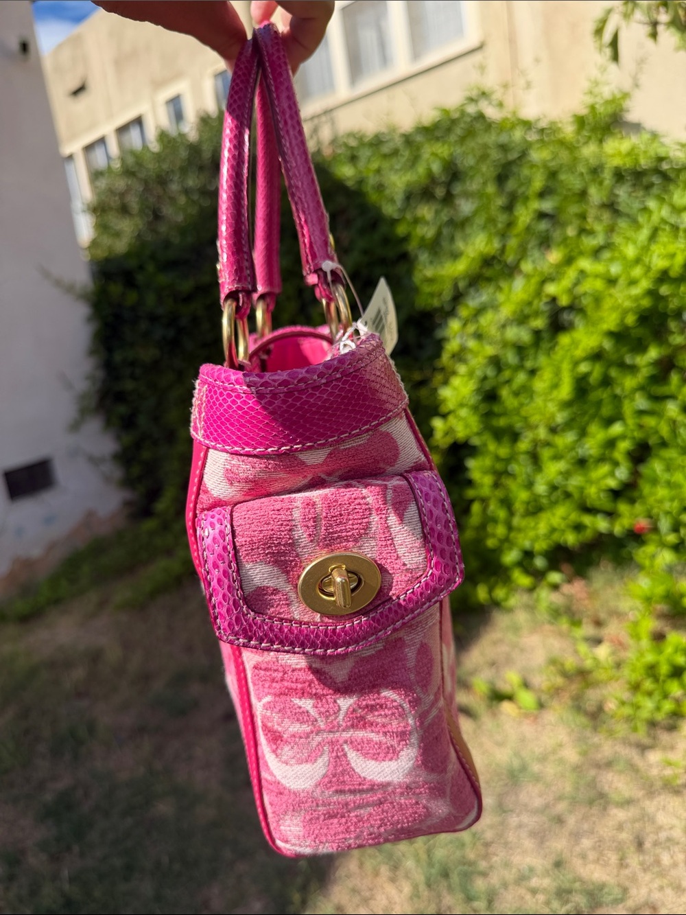 Vintage Coach 8F52 Pink Chenille Python Butterfly Tote NWT Y2K Rare - Picture 6 of 17